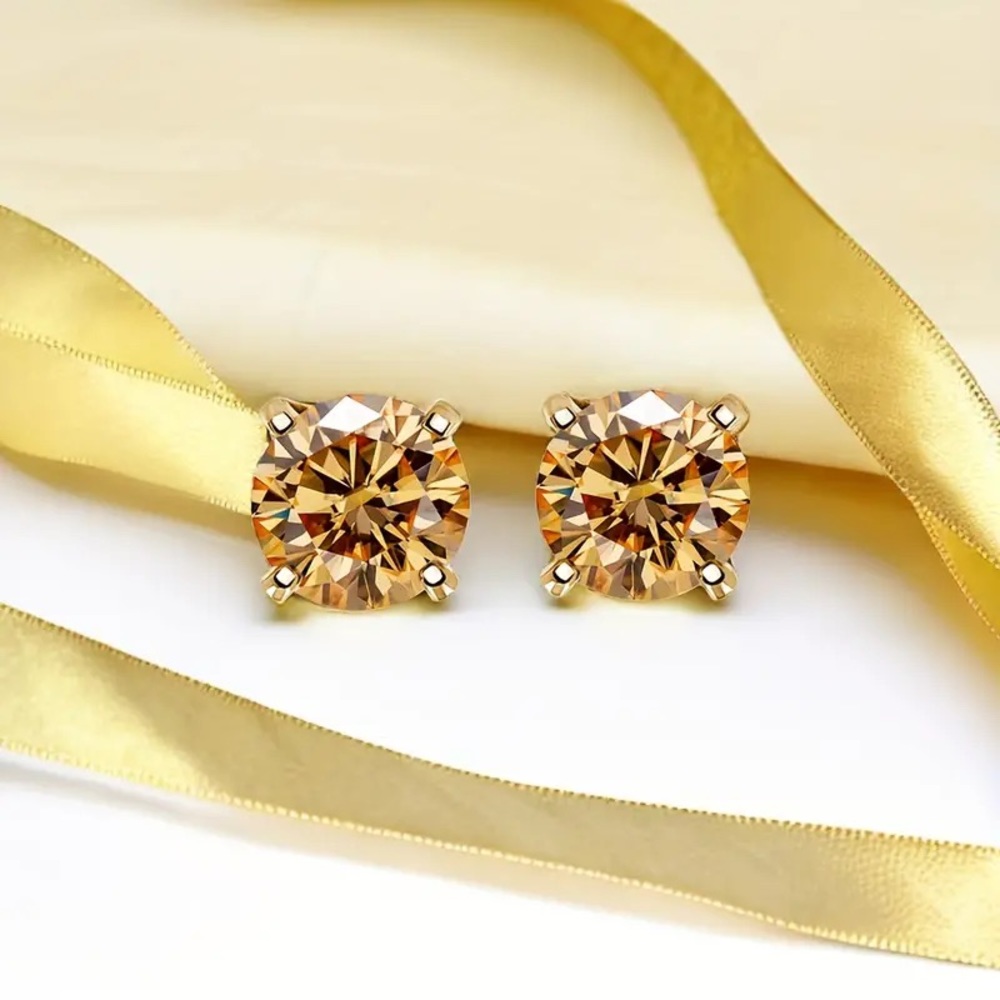 🔥CERTIFIED 2 CT CHAMPAGNE DIAMOND EARRINGS LAB CREATED MOISSANITE DIAMOND